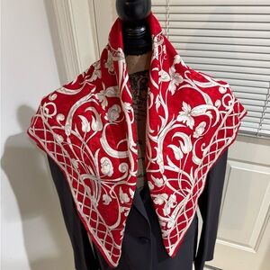 Adrianna Papell Red and White Scarf roughly 34”X 34”